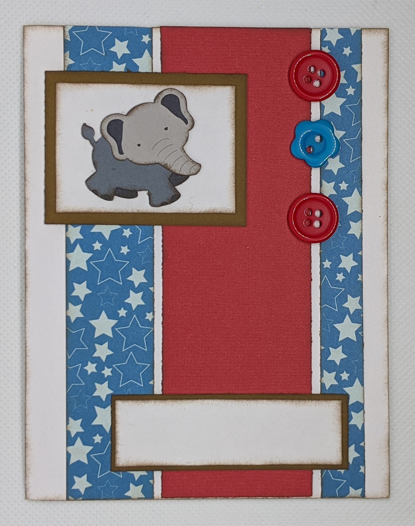 Éléphant et boutons avec message personnalisable à plat